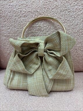 Elegant Mini Top-Handle Bow Bag in Light Beige